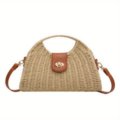Straw Woven Beach Bag Boho Style Crossbody Top Handle Clutch Purse