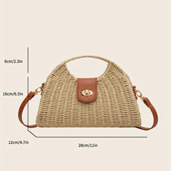 Straw Woven Beach Bag Boho Style Crossbody Top Handle Clutch Purse