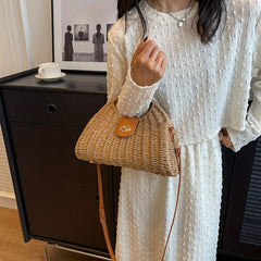 Straw Woven Beach Bag Boho Style Crossbody Top Handle Clutch Purse