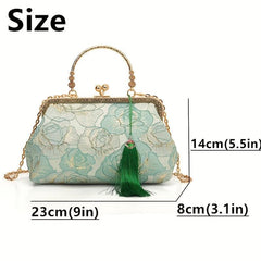Embroidered Tassel Shoulder Bag with Detachable Chain for Banquets and Travel