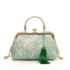Embroidered Tassel Shoulder Bag with Detachable Chain for Banquets and Travel