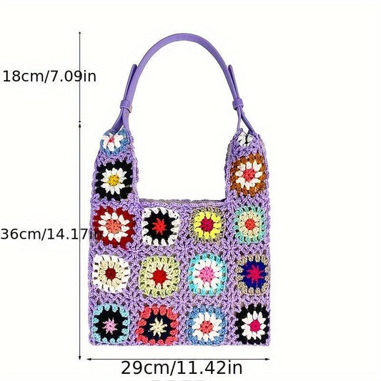 Vintage Floral Knitted Straw Shoulder Bag All Match Shopper Bag