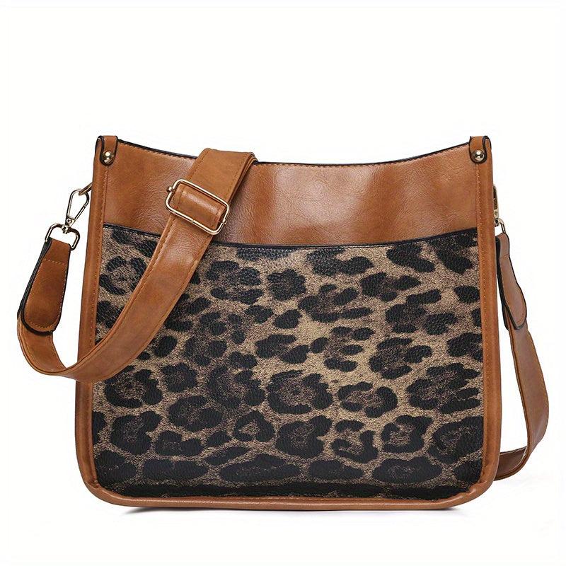 Vintage Cow Print Crossbody Bag Leopard Shoulder Faux Leather Purse
