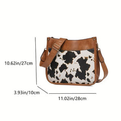 Vintage Cow Print Crossbody Bag Leopard Shoulder Faux Leather Purse