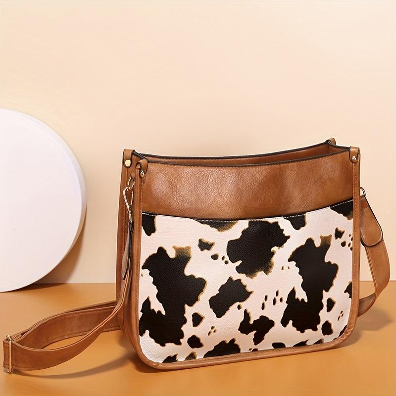 Vintage Cow Print Crossbody Bag Leopard Shoulder Faux Leather Purse