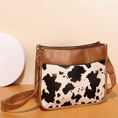 Vintage Cow Print Crossbody Bag Leopard Shoulder Faux Leather Purse