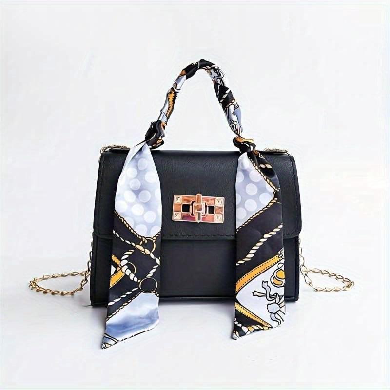 Mini Scarf Decor Crossbody Bag Top Handle Satchel