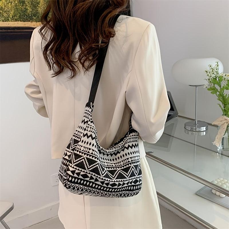 Geometric Pattern Canvas Shoulder Bag for Work