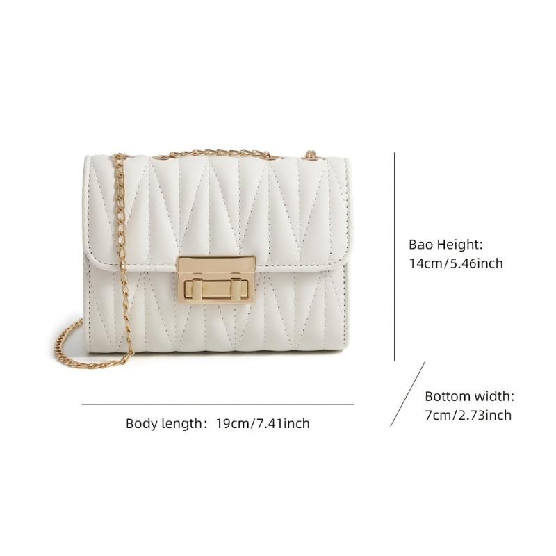 Quilted Argyle Chain Shoulder Bag Metal Lock Crossbody Bag