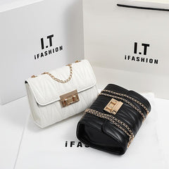 Quilted Argyle Chain Shoulder Bag Metal Lock Crossbody Bag