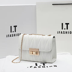 Quilted Argyle Chain Shoulder Bag Metal Lock Crossbody Bag
