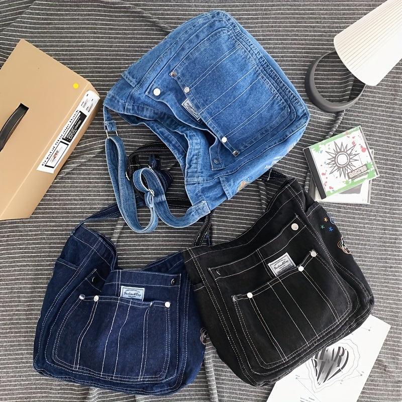 Large Capacity Denim Hobo Tote Bag Lightweight Shoulder Bag