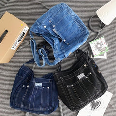 Large Capacity Denim Hobo Tote Bag Lightweight Shoulder Bag