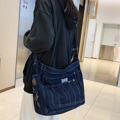 Large Capacity Denim Hobo Tote Bag Lightweight Shoulder Bag