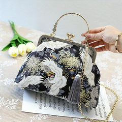 Vintage Chinese Crane Pattern Clutch Purse Handbag