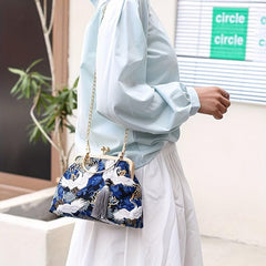 Vintage Chinese Crane Pattern Clutch Purse Handbag