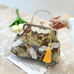 Vintage Chinese Crane Pattern Clutch Purse Handbag
