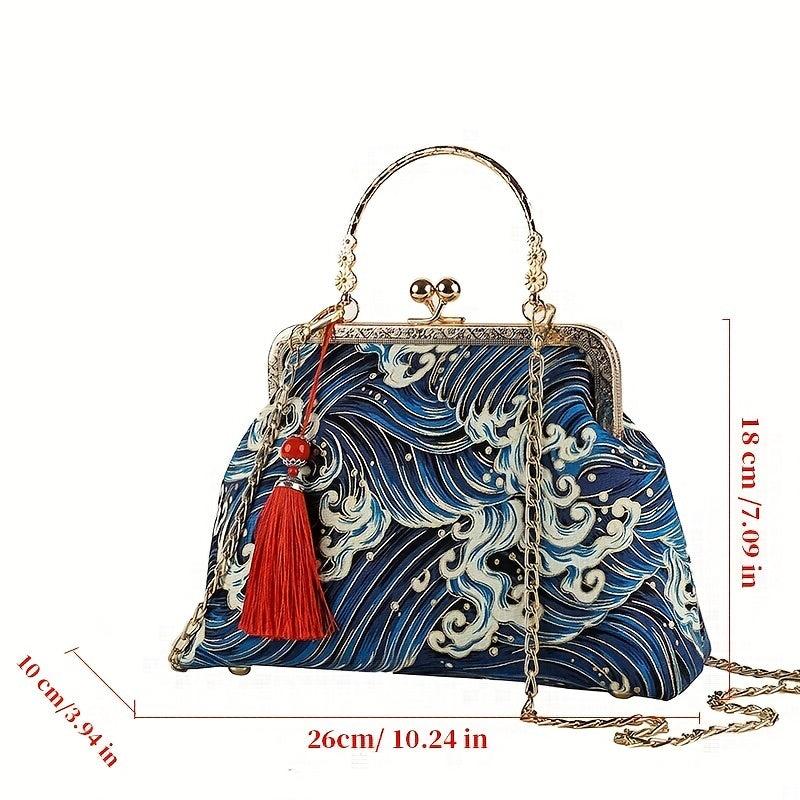 Vintage Chinese Crane Pattern Clutch Purse Handbag
