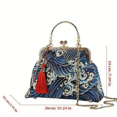 Vintage Chinese Crane Pattern Clutch Purse Handbag