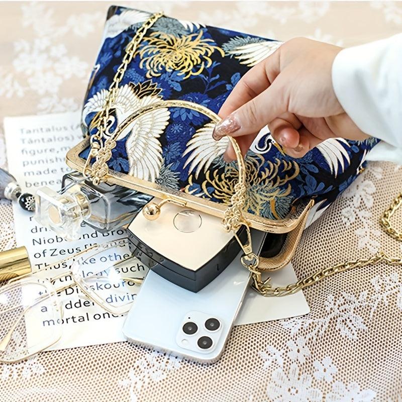 Vintage Chinese Crane Pattern Clutch Purse Handbag
