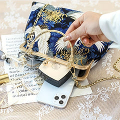Vintage Chinese Crane Pattern Clutch Purse Handbag
