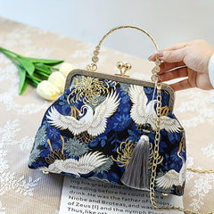 Vintage Chinese Crane Pattern Clutch Purse Handbag