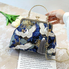 Vintage Chinese Crane Pattern Clutch Purse Handbag
