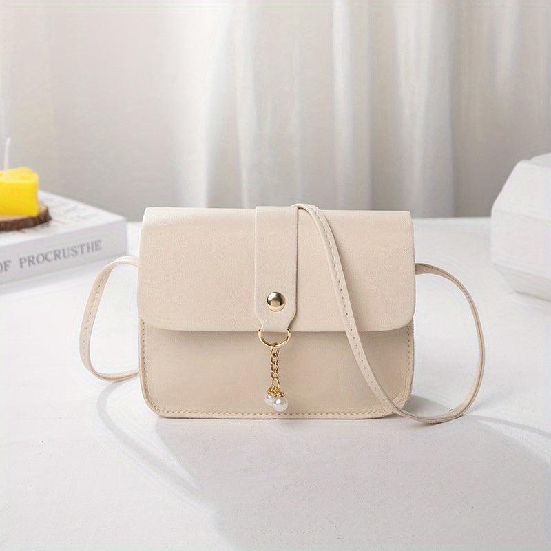 Faux Pearl Decor Shoulder Bag Flap PU Leather Underarm Bag