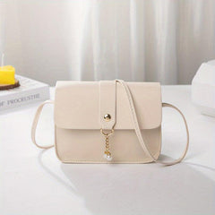 Faux Pearl Decor Shoulder Bag Flap PU Leather Underarm Bag