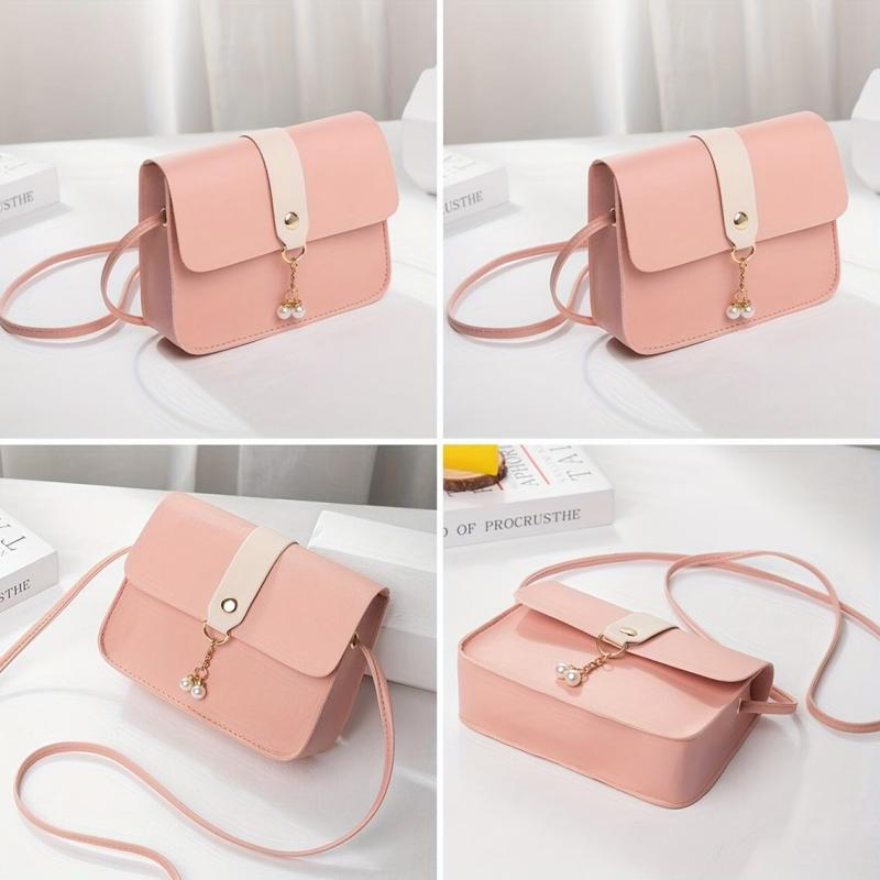 Faux Pearl Decor Shoulder Bag Flap PU Leather Underarm Bag