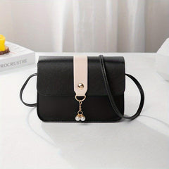 Faux Pearl Decor Shoulder Bag Flap PU Leather Underarm Bag