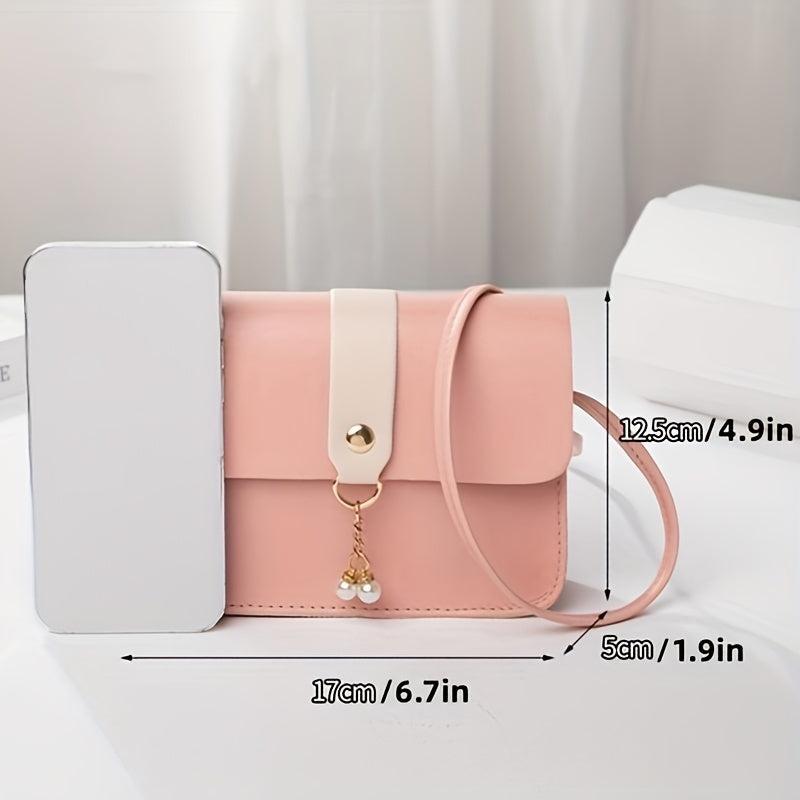 Faux Pearl Decor Shoulder Bag Flap PU Leather Underarm Bag