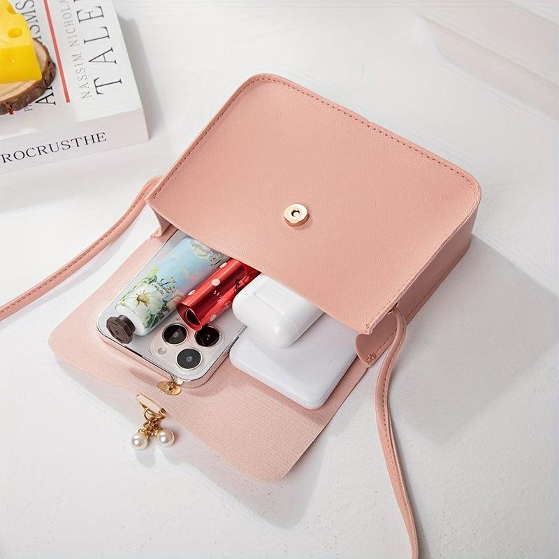 Faux Pearl Decor Shoulder Bag Flap PU Leather Underarm Bag