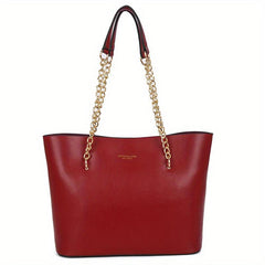 Vintage Chain Shoulder Bag Large Capacity Tote Bag PU Leather Handbag