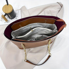 Vintage Chain Shoulder Bag Large Capacity Tote Bag PU Leather Handbag