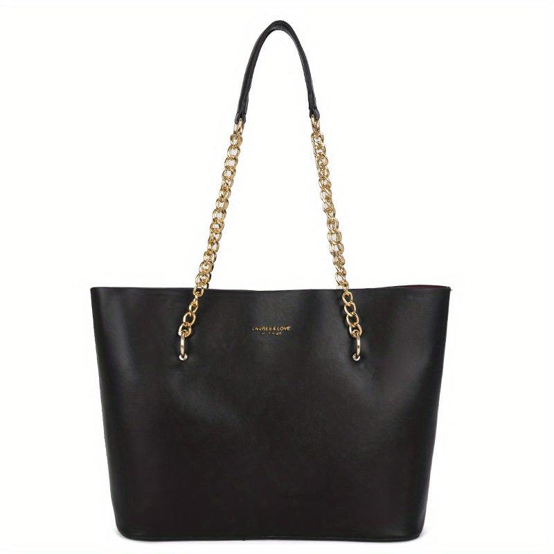 Vintage Chain Shoulder Bag Large Capacity Tote Bag PU Leather Handbag