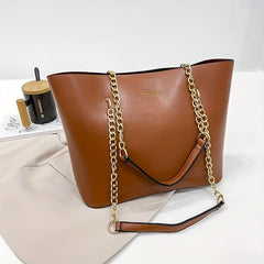 Vintage Chain Shoulder Bag Large Capacity Tote Bag PU Leather Handbag