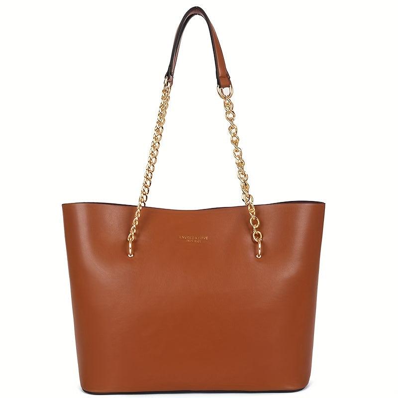 Vintage Chain Shoulder Bag Large Capacity Tote Bag PU Leather Handbag