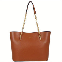 Vintage Chain Shoulder Bag Large Capacity Tote Bag PU Leather Handbag