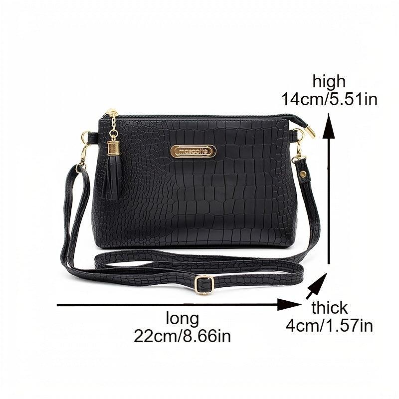 Crocodile Pattern Crossbody Bag PU Shoulder Bag Women's Handbag