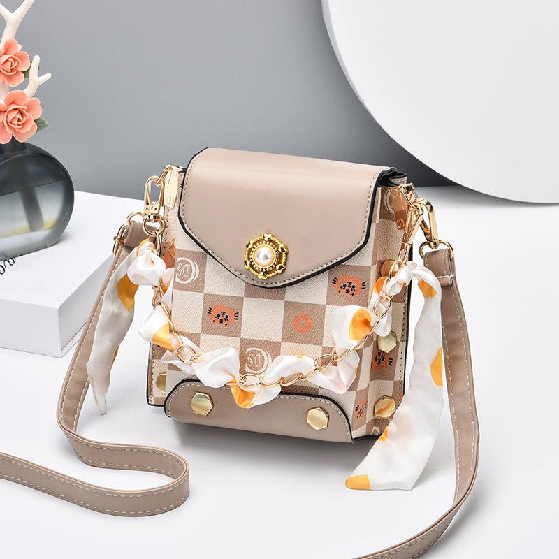 Plaid Crossbody Bag Chain Flap Phone Purse Studded Shoulder Bag