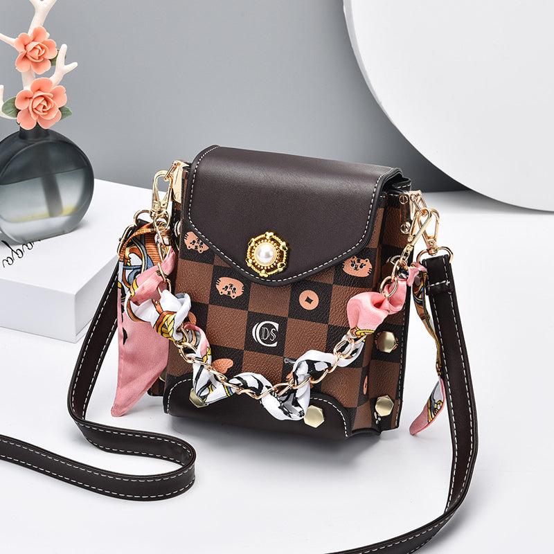 Plaid Crossbody Bag Chain Flap Phone Purse Studded Shoulder Bag