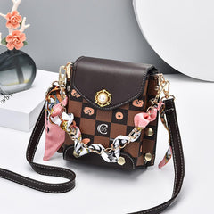 Plaid Crossbody Bag Chain Flap Phone Purse Studded Shoulder Bag