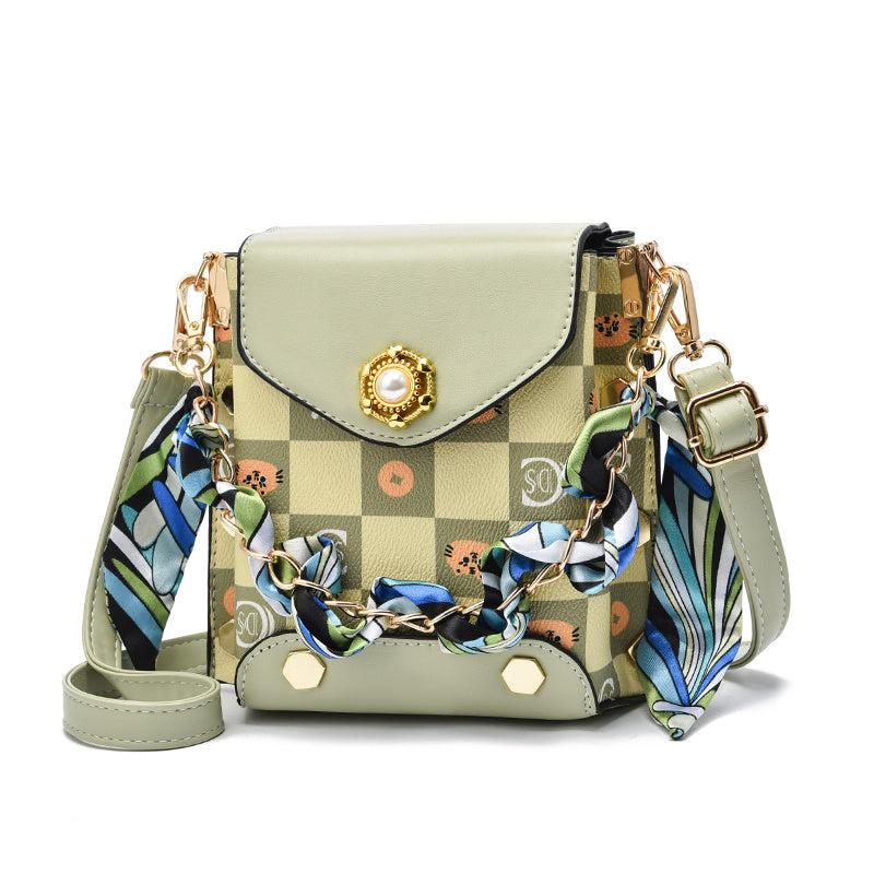 Plaid Crossbody Bag Chain Flap Phone Purse Studded Shoulder Bag