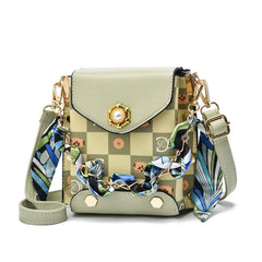 Plaid Crossbody Bag Chain Flap Phone Purse Studded Shoulder Bag