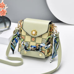 Plaid Crossbody Bag Chain Flap Phone Purse Studded Shoulder Bag