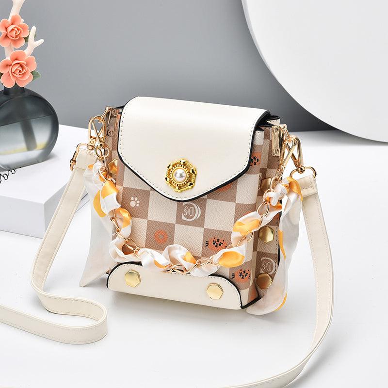 Plaid Crossbody Bag Chain Flap Phone Purse Studded Shoulder Bag