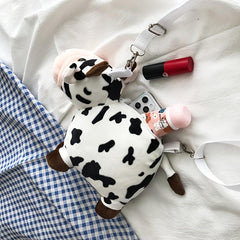 Cow Shaped Crossbody Bag Stuffed Animal Coin Purse Cartoon Shoulder Bag