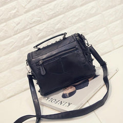 Studded Shoulder Bag Portable Handle Zipper Handbag Detachable Strap