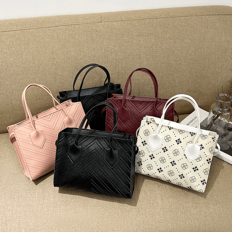 Chevron Embossed Tote Bag Small Square Crossbody Bag Women's Satchel Purse